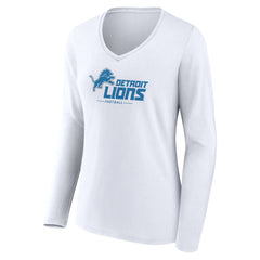 Detroit Lions Women's Logo Team Lockup Long Sleeve V-Neck T-Shirt - White - NFL