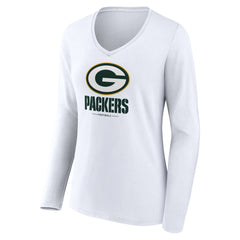Green Bay Packers Women's Logo Team Lockup Long Sleeve V-Neck T-Shirt - White - NFL