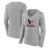 Houston Texans Women's Logo Team Lockup Long Sleeve V-Neck T-Shirt - Heather Gray - NFL