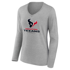 Houston Texans Women's Logo Team Lockup Long Sleeve V-Neck T-Shirt - Heather Gray - NFL