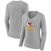 Kansas City Chiefs Women's Logo Team Lockup Long Sleeve V-Neck T-Shirt - Heather Gray - NFL