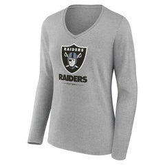 Las Vegas Raiders Women's Logo Team Lockup Long Sleeve V-Neck T-Shirt - Heather Gray - NFL