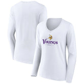 Minnesota Vikings Women's Logo Team Lockup Long Sleeve V-Neck T-Shirt - White - NFL