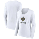 New Orleans Saints Women's Logo Team Lockup Long Sleeve V-Neck T-Shirt - White - NFL