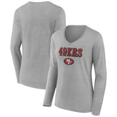 San Francisco 49ers Women's Logo Team Lockup Long Sleeve V-Neck T-Shirt - Heather Gray - NFL