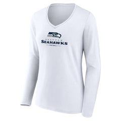 Seattle Seahawks Women's Logo Team Lockup Long Sleeve V-Neck T-Shirt - White - NFL