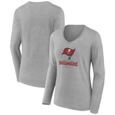 Tampa Bay Buccaneers Women's Logo Team Lockup Long Sleeve V-Neck T-Shirt - Heather Gray - NFL