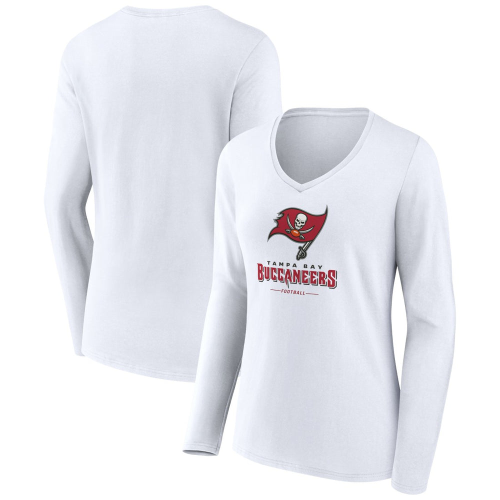 Tampa Bay Buccaneers Women's Logo Team Lockup Long Sleeve V-Neck T-Shirt - White - NFL