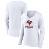 Tampa Bay Buccaneers Women's Logo Team Lockup Long Sleeve V-Neck T-Shirt - White - NFL