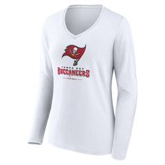 Tampa Bay Buccaneers Women's Logo Team Lockup Long Sleeve V-Neck T-Shirt - White - NFL
