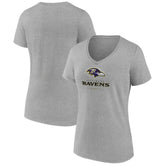 Baltimore Ravens Women's Logo Team Lockup V-Neck T-Shirt - Gray - NFL