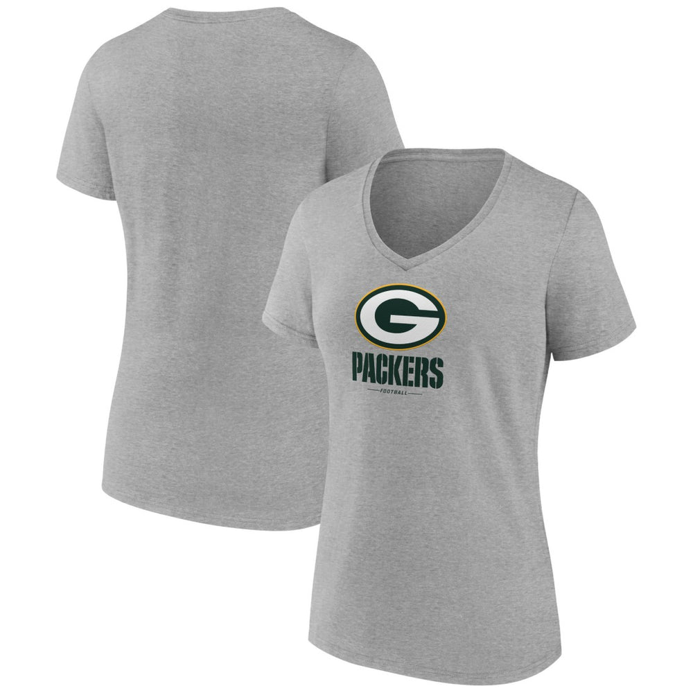 Green Bay Packers Women's Logo Team Lockup V-Neck T-Shirt - Gray - NFL