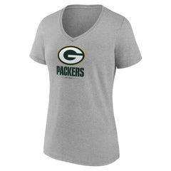 Green Bay Packers Women's Logo Team Lockup V-Neck T-Shirt - Gray - NFL