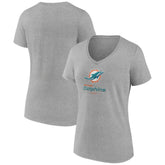 Miami Dolphins Women's Logo Team Lockup V-Neck T-Shirt - Gray - NFL
