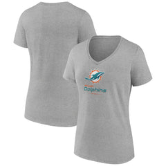 Miami Dolphins Women's Logo Team Lockup V-Neck T-Shirt - Gray - NFL