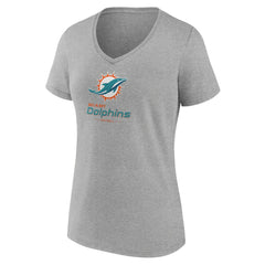 Miami Dolphins Women's Logo Team Lockup V-Neck T-Shirt - Gray - NFL