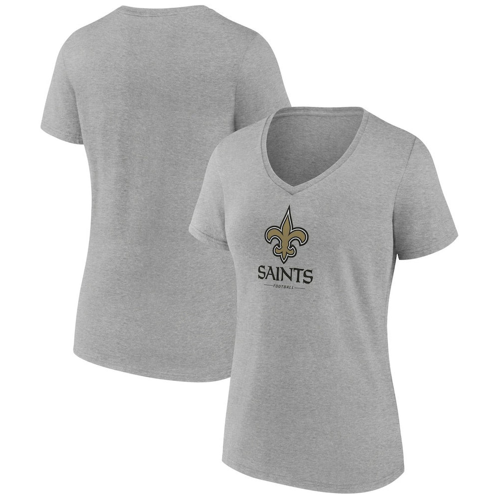 New Orleans Saints Women's Logo Team Lockup V-Neck T-Shirt - Gray - NFL