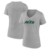 New York Jets Women's Logo Team Lockup V-Neck T-Shirt - Gray - NFL