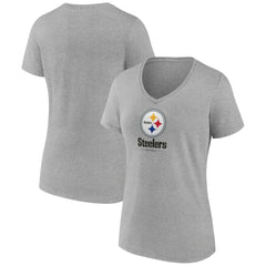 Pittsburgh Steelers Women's Logo Team Lockup V-Neck T-Shirt - Gray - NFL