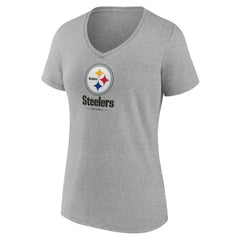 Pittsburgh Steelers Women's Logo Team Lockup V-Neck T-Shirt - Gray - NFL