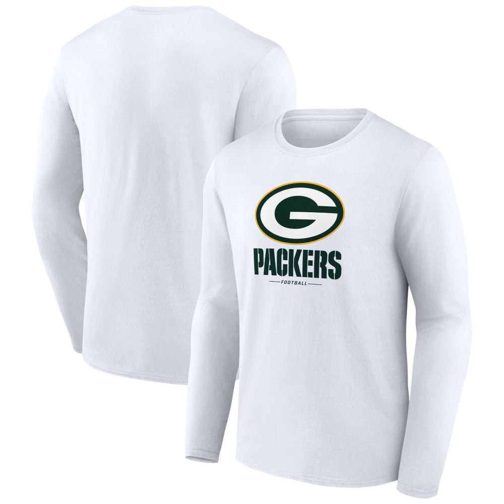 Green Bay Packers Logo Team Lockup Long Sleeve T-Shirt - White - NFL