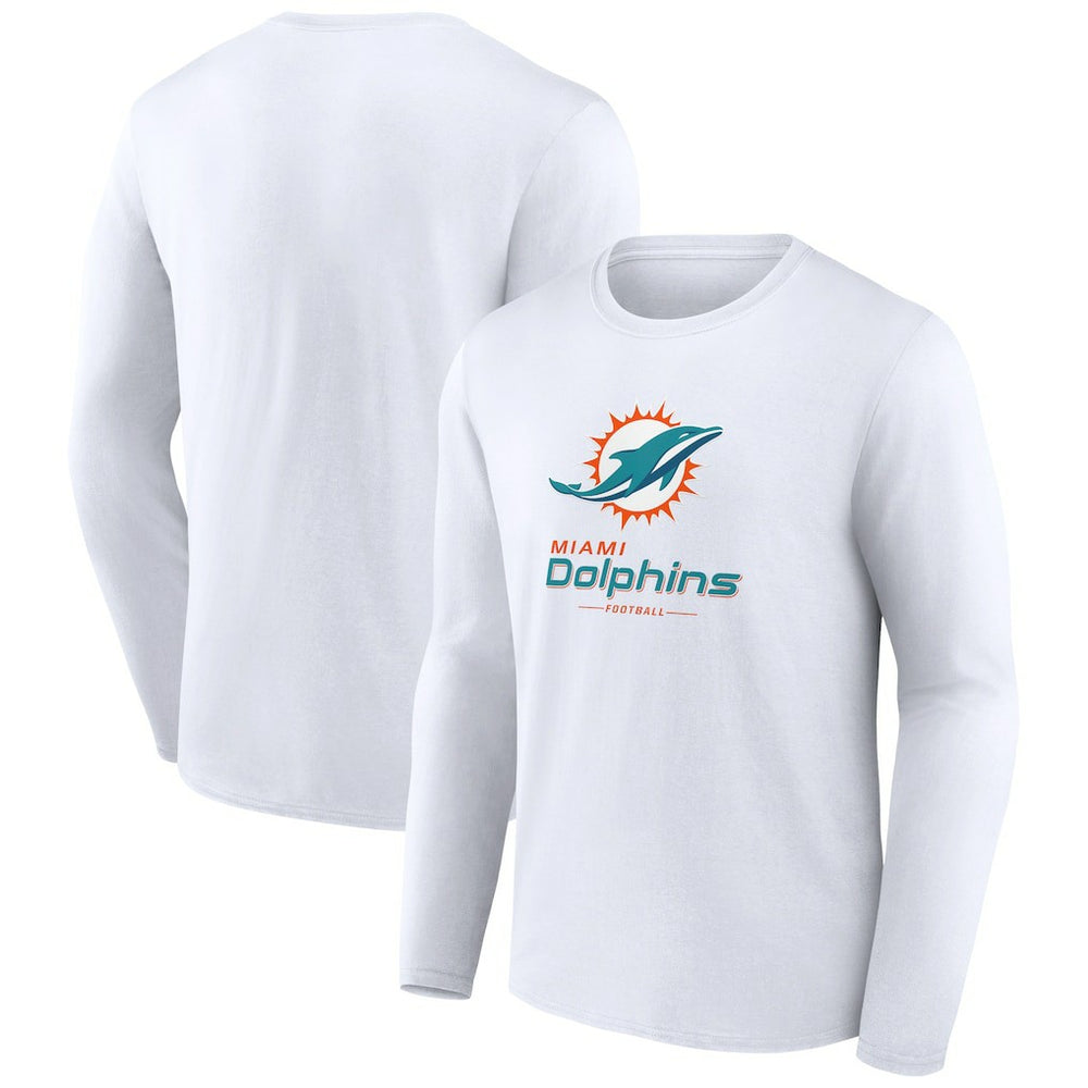 Miami Dolphins Logo Team Lockup Long Sleeve T-Shirt - White - NFL