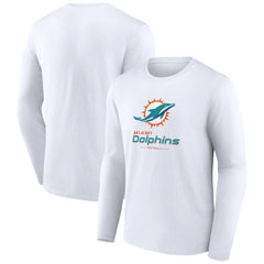 Miami Dolphins Logo Team Lockup Long Sleeve T-Shirt - White - NFL