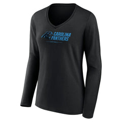 Carolina Panthers Women's Logo Team Lockup Long Sleeve V-Neck T-Shirt - Black - NFL