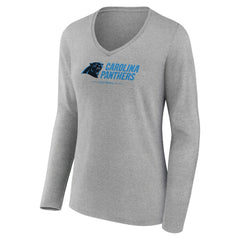 Carolina Panthers Women's Logo Team Lockup Long Sleeve V-Neck T-Shirt - Heather Gray - NFL