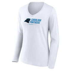 Carolina Panthers Women's Logo Team Lockup Long Sleeve V-Neck T-Shirt - White - NFL