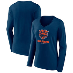 Chicago Bears Women's Logo Team Lockup Long Sleeve V-Neck T-Shirt - Navy - NFL