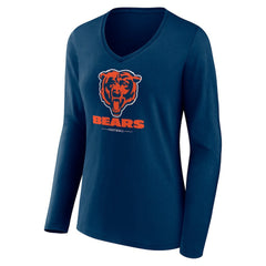 Chicago Bears Women's Logo Team Lockup Long Sleeve V-Neck T-Shirt - Navy - NFL