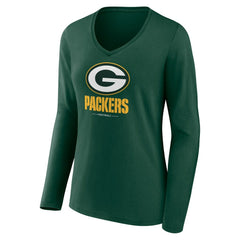Green Bay Packers Women's Logo Team Lockup Long Sleeve V-Neck T-Shirt - Green - NFL