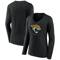 Jacksonville Jaguars Women's Logo Team Lockup Long Sleeve V-Neck T-Shirt - Black - NFL