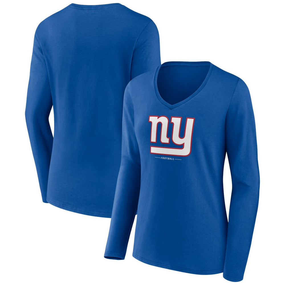 New York Giants Women's Logo Team Lockup Long Sleeve V-Neck T-Shirt - Royal - NFL