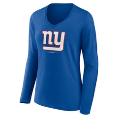 New York Giants Women's Logo Team Lockup Long Sleeve V-Neck T-Shirt - Royal - NFL