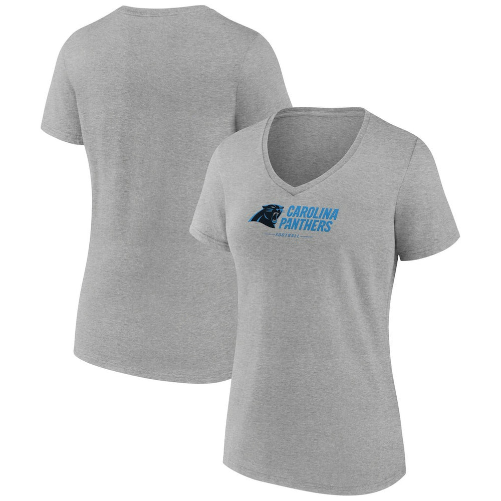 Carolina Panthers Women's Logo Team Lockup V-Neck T-Shirt - Gray - NFL