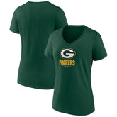 Green Bay Packers Women's Logo Team Lockup V-Neck T-Shirt - Green - NFL