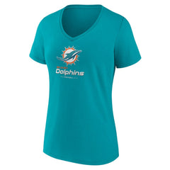 Miami Dolphins Women's Logo Team Lockup V-Neck T-Shirt - Aqua - NFL