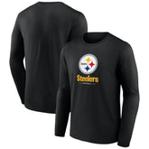 Pittsburgh Steelers Logo Team Lockup Long Sleeve T-Shirt - Black - NFL