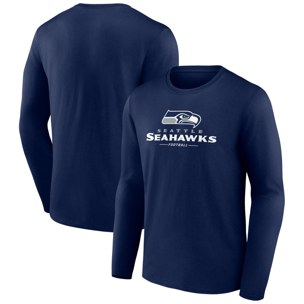 Seattle Seahawks Logo Team Lockup Long Sleeve T-Shirt - College Navy - NFL