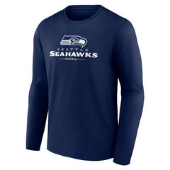 Seattle Seahawks Logo Team Lockup Long Sleeve T-Shirt - College Navy - NFL