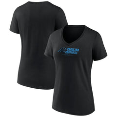 Carolina Panthers Women's Logo Team Lockup V-Neck T-Shirt - Black - NFL