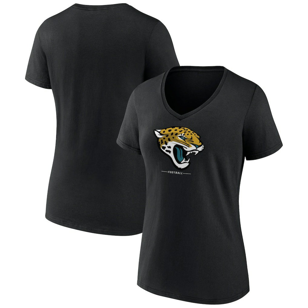 Jacksonville Jaguars Women's Logo Team Lockup V-Neck T-Shirt - Black - NFL