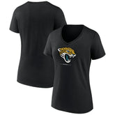 Jacksonville Jaguars Women's Logo Team Lockup V-Neck T-Shirt - Black - NFL