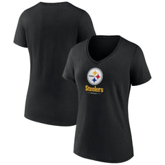 Pittsburgh Steelers Women's Logo Team Lockup V-Neck T-Shirt - Black - NFL