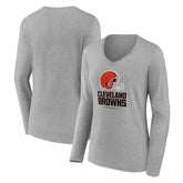 Cleveland Browns Women's Logo Team Lockup Long Sleeve V-Neck T-Shirt - Gray - NFL