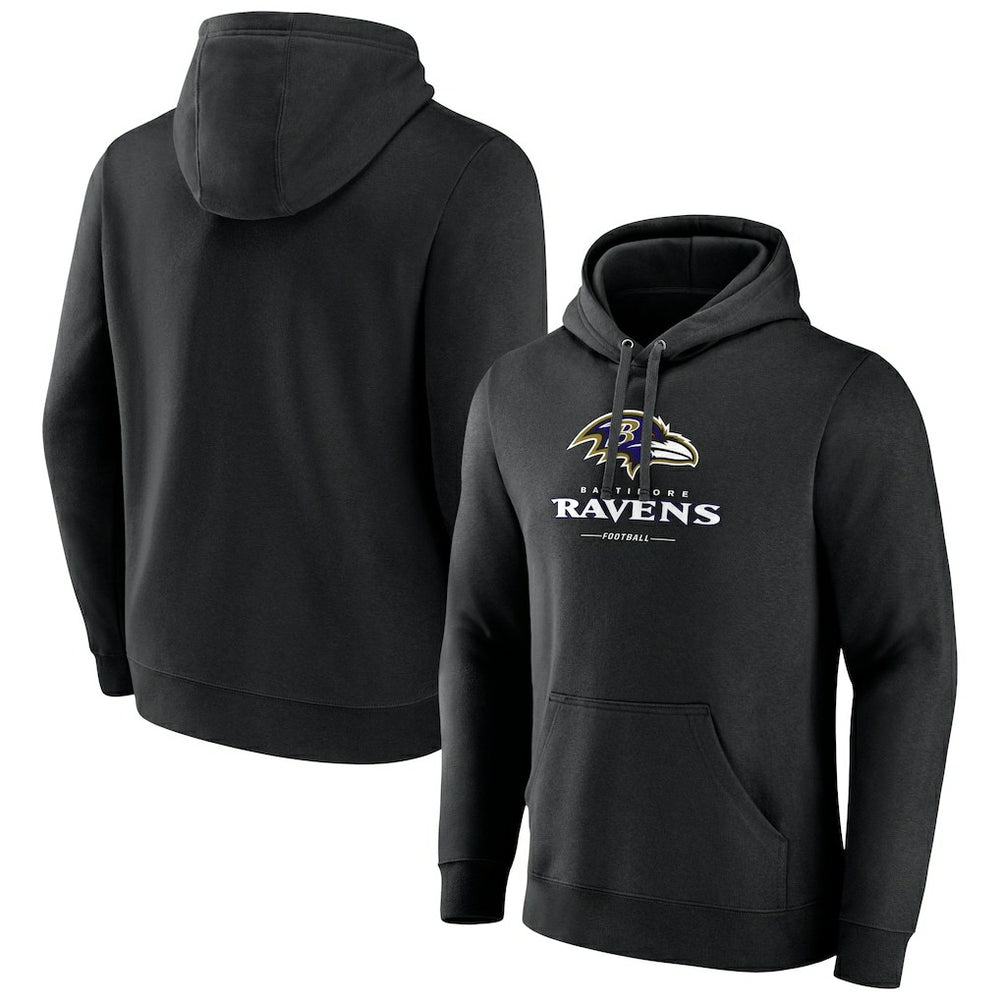Baltimore Ravens Logo Team Lockup Fitted Pullover Hoodie - Black - NFL
