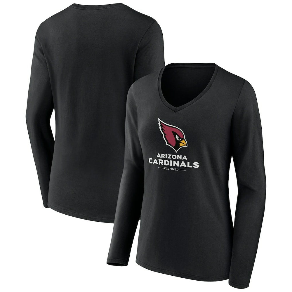 Arizona Cardinals Women's Logo Team Lockup Long Sleeve V-Neck T-Shirt - Black - NFL