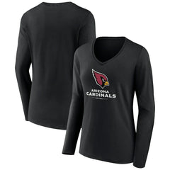 Arizona Cardinals Women's Logo Team Lockup Long Sleeve V-Neck T-Shirt - Black - NFL
